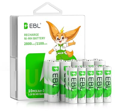 AA Akku AAA Akku 20er Pack: EBL 10x 2800mAh AA + 10x 1100mAh AAA - Wiederaufladbar, Geringe Selbstentladung, Ideal für Hochleistungsgeräte