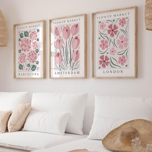 Générique Lot de 3 affiches de fleurs, affiches et impressions d'art de photos de fleurs roses vintage, collages muraux de décoration de chambre à coucher pour adolescente, sans cadre (40 x 50 cm)