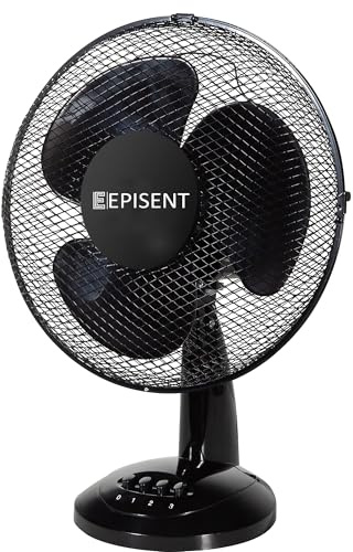 EPISENT 12 Desk Fan – Quiet Portable Oscillating Table Fan with Adjustable Tilt & 3 Speeds – Silent Cooling Fan for Bedroom, Office & Kitchen – BLACK