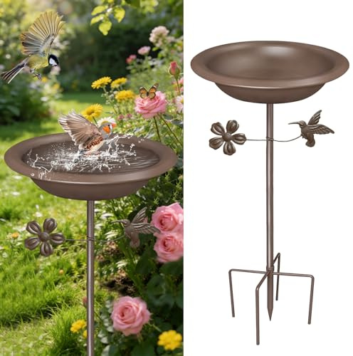 Bseical Vogeltränke Stehend, Vogelbad für Draußen Garten, Metall Vogelbecken Schüssel Wassertränke für Vögel, Vogeltränke Winterfest Futter Wasserschale Bird Bath, 86 x27cm