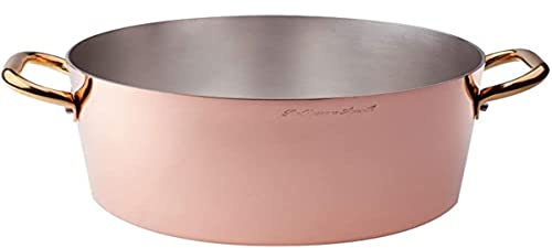 Pentole Agnelli ALCU10418 Faitout haut, Cuivre lisse étamé à la main, avec deux poignées en laiton, 18 cm
