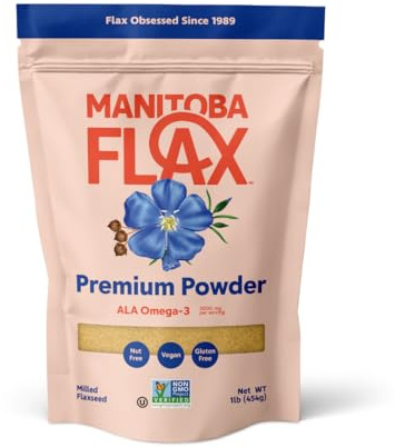 Premium Flaxseed Powder (NEW LOOK!) | Manitoba Flax by Manitoba Milling Co.| 1 lb. bag | 3000 mg Omega-3, Fiber, Plant Protein | Vegan, Non-GMO, Gluten Free | Use in smoothies, oatmeal, yogurt, baked goods, dressings and sauces, and more