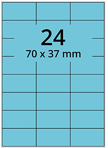 Laser-Etiketten auf A4 Bogen, blau - 70 x 37 mm - 2.400 Papier Aufkleber auf 100 Blatt, selbstklebende Universal Klebeetiketten