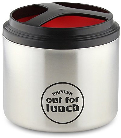 Pioneer Contenitore termico sottovuoto, a prova di perdite, con apertura extra larga, per 4 ore di caldo e 8 ore di freddo, in acciaio inox 18/10, rosso, 1 litro