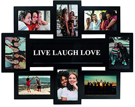 Close Up 3D Fotorahmen LIVE Laugh Love für 8 Fotos- Qualität Collage Bilderrahmen - ca. 56 x 44 x 2 cm – schwarz