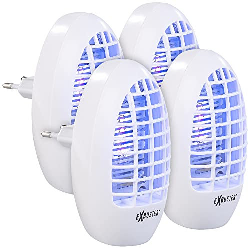 Exbuster Mückenstecker: 4er-Set Steckdosen-Insektenvernichter mit UV-Licht, für Räume bis 20m² (Mückenlicht Steckdose, UV Mückenstecker, Insektenschutz)
