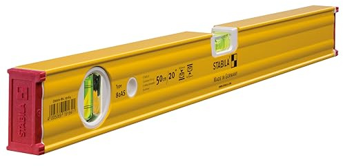 STABILA Wasserwaage Type 80 AS, 50 cm, verstärktes Alu-Profil, 1 Horizontal-Libelle, 1 Vertikal-Libelle, integrierte Rutsch-Stopper, Made in Germany