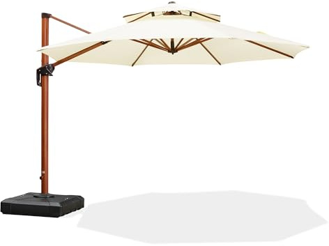 PURPLE LEAF 11ft Patio Umbrella Outdoor Round Umbrellas Large Cantilever Umbrella Windproof Offset Umbrellas Heavy Duty Sun Umbrella for Garden Deck Pool Patio, Cream