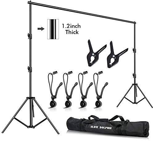 SLOW DOLPHIN Photo Video Studio 10ft (W) x 9.2ft (H) Heavy Duty Adjustable Photography Backdrop Stand Background Support System Kit with Carry Bag
