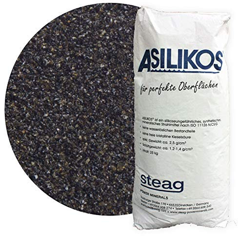 Asilikos Strahlmittel 0,2-0,5 mm 25 kg aus Schmelzkammerschlacke, Oberflächenbearbeitung, Strahlgut für effektives Sandstrahlen, mineralischer Strahlsand mit stark abrasiver Wirkung, hoher Eisenanteil