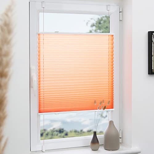 Plissee Klemmfix ohne Bohren Orange 40x120cm(BxH) Plissees lichtdurchlässig Blickdicht Jalousien ohne Bohren Fensterrollo Klemmrollos Sonnenschutz Sichtschutz Faltrollo Easyfix Rollos für Fenster