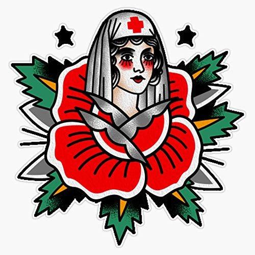 Traditional Rose Pin Up Nurse Tattoo Design Vinyl Waterproof Sticker Decal Car Laptop Wall Window Bumper Sticker 5
