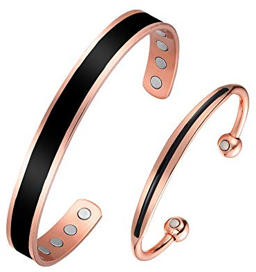 BioMag Bracelets en cuivre pour femme, bracelet magnétique en cuivre pur avec aimant de 3500 Gauss, cadeau de bijoux réglable de 17,3 cm, 2 pièces