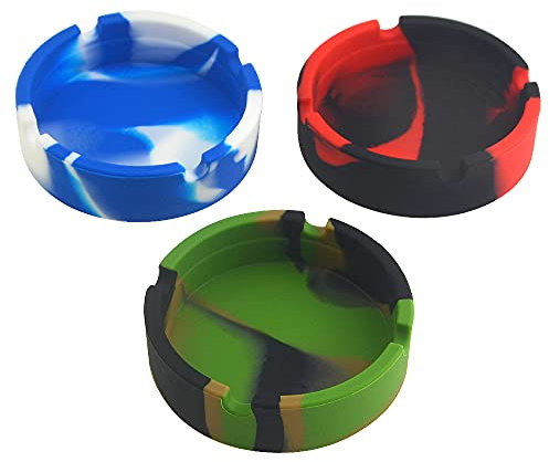 XINMEIWEN Lot de 3 cendriers ronds en silicone de qualité supérieure résistant à la chaleur pour intérieur et extérieur (couleur foncée)