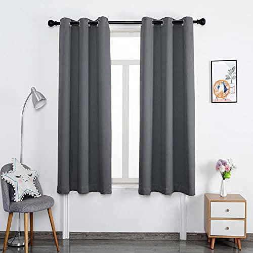 ZJXSNEH Gardinen Vorhang Blickdicht mit Ösen, leichte & weiche Verdunklungsvorhänge für Wohnzimmer Schlafzimmer Tür Dunkelgrau Breite 280x Höhe 180cm|2er Set