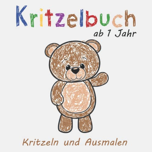 Kritzelbuch ab 1 Jahr: Dickes Malbuch mit 50 schöne einfache Motive zum Kritzeln, Ausmalen und Lernen erster Wörter