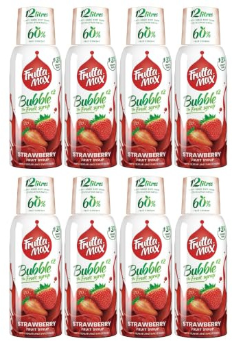 Sirop FruttaMax Fraise | Moins de sucre | 60% de concentré de fruits réels | Compatible avec machine à soda 8 x 500 ml