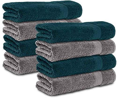 Komfortec 8er Handtücher 50x100 cm Set aus 100% Baumwolle, Frottee, Weich, Anthrazit Grau/Petrol