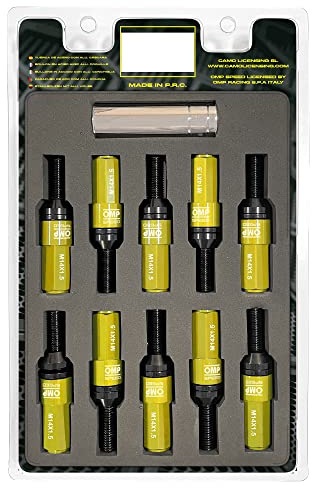 OMP SPEED Set 20 schwarze Radschrauben mit M14X1.5 metrisch 17-19 langes Gewinde 28MM mit gelbem Aluminiumschutz 7075 + DIN 12.9