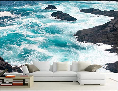 CUSMA Fototapete 3D Tapete Meer Wellen Strand Riff Landschaft Wohnzimmer Schlafzimmer Abziehbild Dekoration