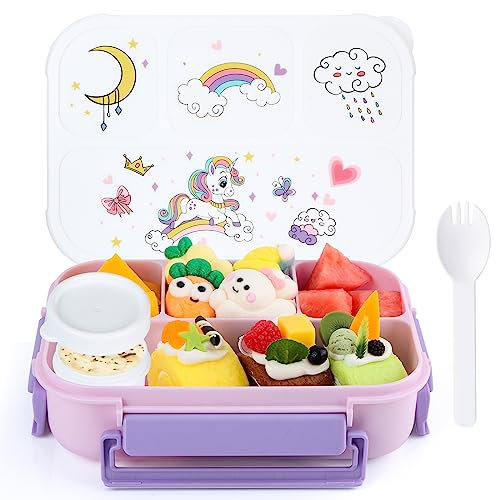 MaMix Bento Lunch Box for Kids Prints Leak-Proof, Printed Design Kids Adult Lunch Box, Very Easy-to-Open, BPA-Free, Dishwasher Safe, Food-Safe Materials(Unicorn)