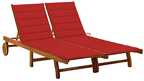 JUNZAI 2-Personen-Sonnenliege mit Auflagen, Gartenliege, Liegestuhl, Sonnenstuhl, Sonneninsel Outdoor, Liegen, Gartenmöbel, Loungemöbel,Relaxliege, Terrasse, Akazie Massivholz