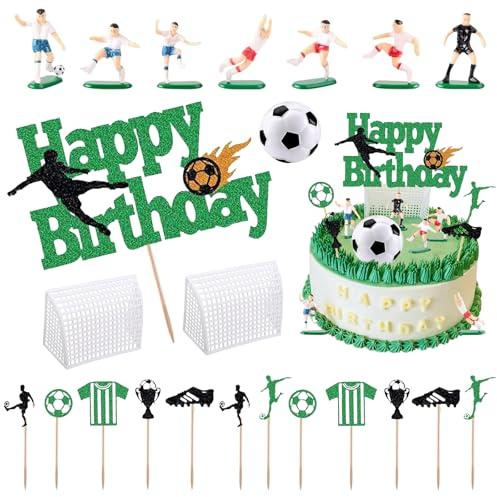 Tortendeko Fussball, 23 pcs fussball deko geburtstag kinder | Fussball Deko Torte Kuchendeko Fußball Spieler Torte Dekorationen Fussball Geburtstag für Fußball Party Dekoration