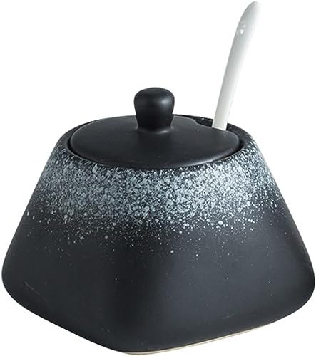 Sucrier en céramique, sucrier en céramique de couleur unie avec couvercle, sucrier en porcelaine de 340 ml/12 oz avec cuillère, petit pot à sel, pot de rangement, for bar à café, restaurant-bleu-340 m