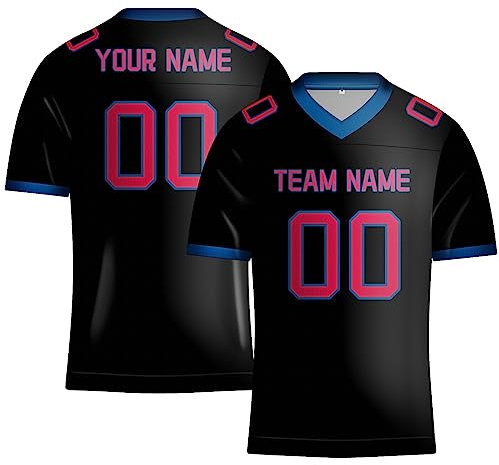 Maillot de football vierge personnalisé pour hommes/femmes/jeunes, motif double face, ajoutez votre propre numéro de nom d'équipe, t-shirt athlétique, noir/rose, S