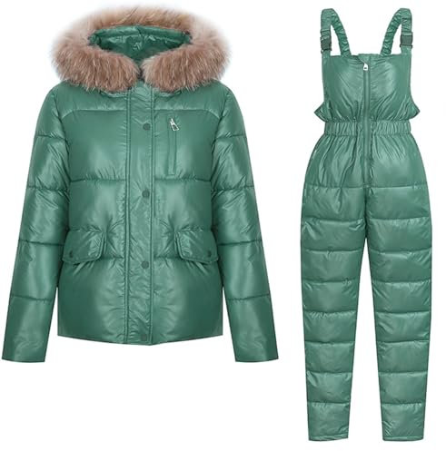 RKaixuni Zweiteilige Outfits Damen Winter Onesie Skianzug Outdoor Ski Overall Kapuze Pelzkragen Schneeanzug Outdoor Sport Mantel, mintgrün, 42