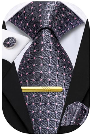 Hi-Tie Herren Seidenkrawatten, formell, gewebt, Krawatte, Einstecktuch, Manschettenknöpfe, Clip-Set für Hochzeit, Business