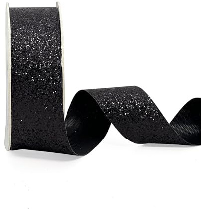 AOKSUNOVA Geschenkband Hochzeit Schleifenband Glitzer Dekoband Schwarz | Geschenkband für Hochzeit, Glitzerndes Metallic Schleifenband als Dekoband für Geschenkverpackung und Festliche Dekoration