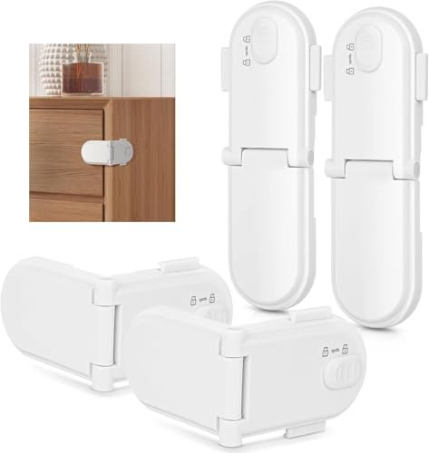 REDTRON Child Safety Cabinet Locks, Baby Proof Cupboard Locks with 3M Adhesive, Child Locks with No Trapped Fingers, No Tools Needed, Easy Installation(4 Pack, White)