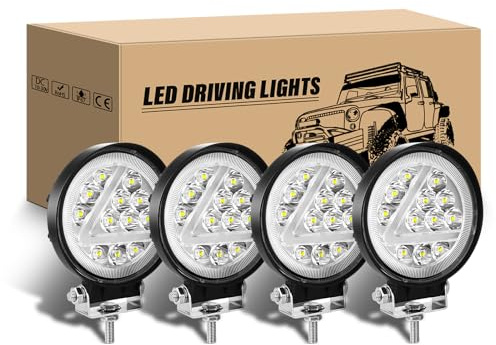 RIGIDON LED Arbeitsscheinwerfer, 4Pcs 4 Zoll 36W Runde LED Zusatzscheinwerfer 12V 24V Weißer Bernstein Strahler Offroad Scheinwerfer Rückfahrscheinwerfer für 4x4 Auto traktor LKW Nebelscheinwerfer