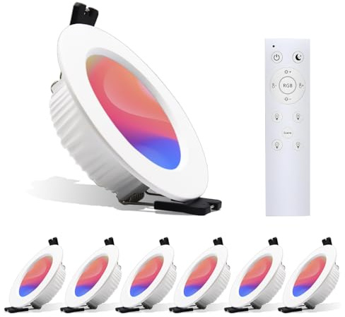 6x LED infälld spotlight RGB+3000-6000K med fjärrkontroll Dimbar 7W Intelligent APP-kontroll, IR-kontroll Infällda takspotlights Downlight, Großcat