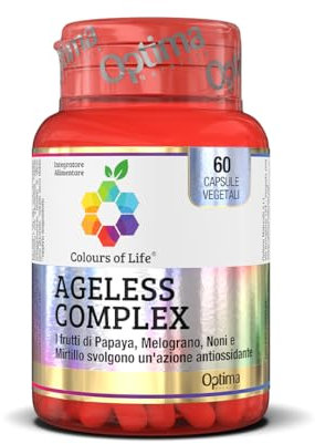 Ageless Complex - integratore alimentare con Papaya, Melograno, Noni, Mirtillo e Sambuco, protegge le cellule dallo stress ossidativo, antiossidante, 60 capsule Colours Of Life