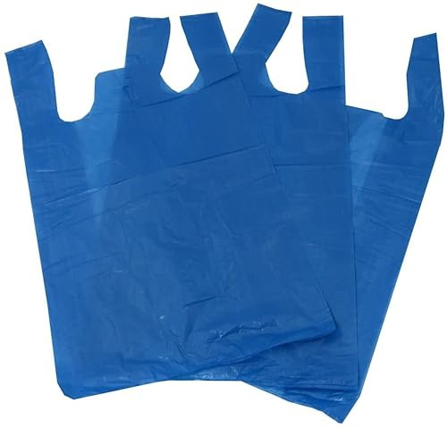 500 Blue Plastic Polythene Vest Style Reusable Carrier Bags - Size 11 x 17 x 21 Shopping Gift Boutique Supermarket Cash N Carry Market Stall