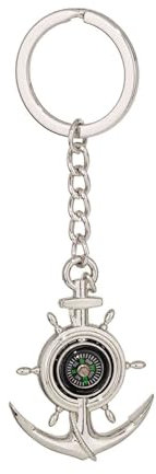 NKlaus Porte-clés chromé avec ancre/gouvernail et boussole - 11 x 3,5 cm - Décoration maritime élégante - 16047