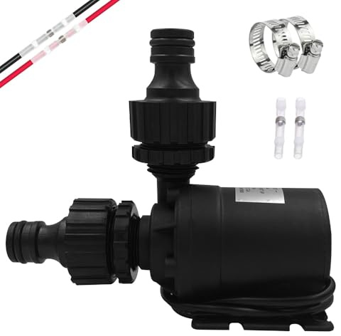 Pompe à Eau DC 12V, 800L/h 19w 5M Pompe Amphibie à Moteur sans Balais Pompe Submersible à Faible Bruit pour Fontaines Solaires, étangs, Aquariums
