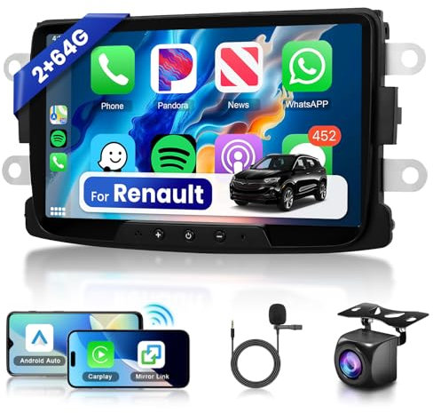 4G+64G Android Car Stereo for Renault Duster Dacia Sandero Logan Dokker 2010-2015 with Wireless CarPlay Android Auto, Hodozzy 8 Inch Touch Screen Radio GPS Bluetooth WiFi FM/RDS DSP Backup Camera