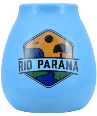Cebador Calebasse en céramique pour yerba maté avec logo Rio Parana bleu 330ml | Tasse à yerba maté | Forme ergonomique | Design original | Accessoire indispensable pour boire la yerba maté