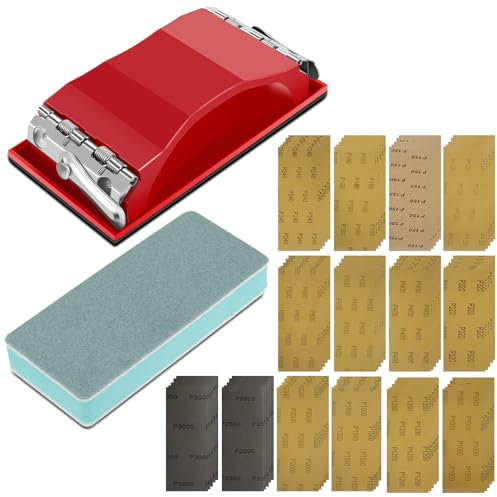72Pcs/Set Sandpaper Set with Sanding Block 23x9cm Rectangular Sandpaper Assortment 120-3000 Grit Wet Dry Sandpaper Abrasive Sheet for Wood, Walls & Automotive(1set)