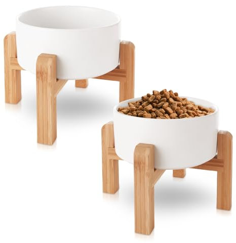 LOPYXBR 850 ml Keramik-Hundenäpfe mit Ständer, 2er-Set Futter- und Wassernäpfe für kleine Hunde, weiß, erhöhter Futternapf für mittelgroße Katzen, Keramik, Haustiernapf für kleine und mittelgroße