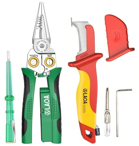 LAOA Wire Stripper with Electricity Measurement,8-in-1 Wire Stripping Pliers for Cutting,Pulling Wires,Cable Scissors for Scraping,Pressing Wires,with Voltage Test,with LA119716 Insulation Knife