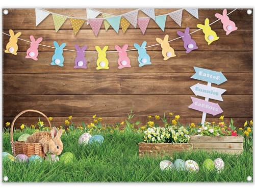 Luminora 2,1 x 1,5 m tyg vår påsk bakgrund rustik trävägg ägg kanin blommig bakgrund bebis barn festdekorationer nyfödd fotobanderoller rekvisita