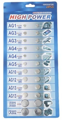 Lot de 24 piles bouton CR2016 CR2025 CR2032 AG1/3/4/5/10/12/13