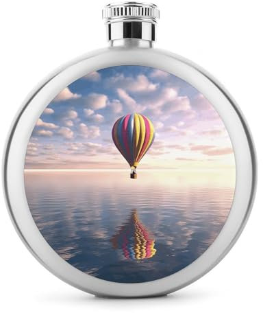 5 oz Whiskyflasche Heißluftballon über das Meer gedruckt Edelstahl Flasche Hüftkolben auslaufsichere Getränk Kantine Likörflaschen für Reisegeschenke Hochzeit Junggesellenabschied
