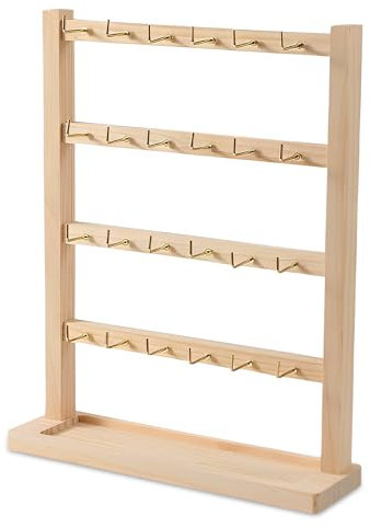 YUDAWN Ohrringständer, 4 Tier Schmuckständer Ohrringhalter Holz Schmuck Display Halter Ständer Ohrring Organizer Schmuckaufsteller mit Haken Holzsockel für Ohrringkarten Armbänder