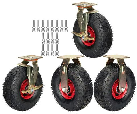Möbelrollen Lenkrolle Mit Bremse, 4er Set Luftbereifte Lenkrolle Absorption 8/10-Zoll-Möbel-Bockrollen, Für Sackkarre