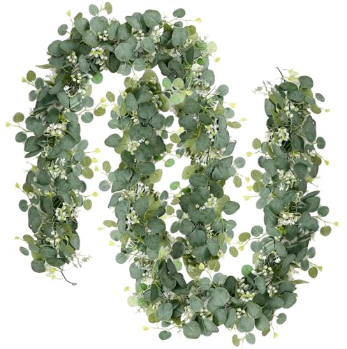 Ortviai 2 Eukalyptusgirlanden, 180cm Künstliche Eukalyptus Girlande, Eukalyptus Kranz Hochzeitsdeko, für Hintergrund Hochzeit Dekoration Tischläufer Mittelstück